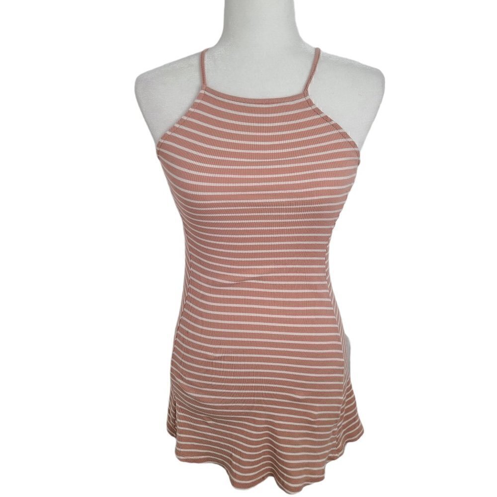 Forever 21 High Neck Peach Ribbed Skater Dress